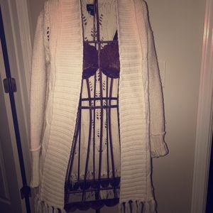 Cream sweater with fringe